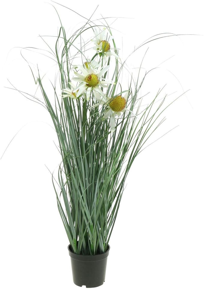 Gras met Echinacea kunstmatig in een witte pot 56cm