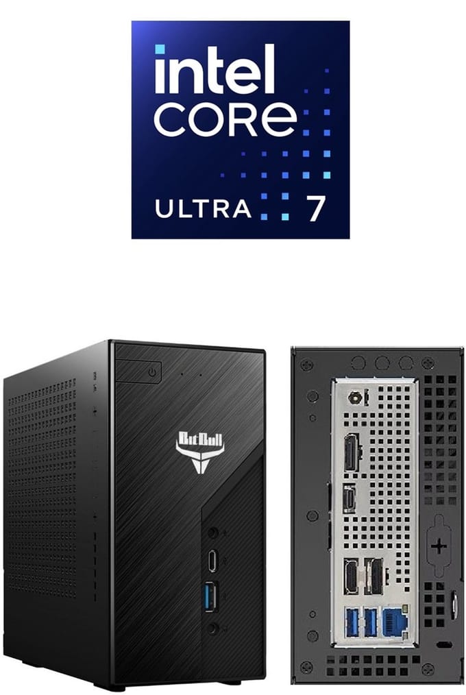 BitBull Mini PC|Intel Core Ultra 7|32GB DDR5 RAM|4TB SSD|INCLUSIEF MS OFFICE 2024|24-Core 270K PLUS|WIFI 6E|BT 5.4|LAN 2.5|USB Gen 2x2|Thunderbolt 4|4 Monitoren Support