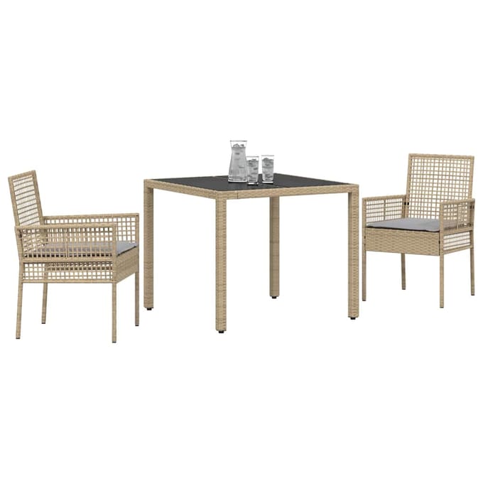 vidaXL - Tuin - Eettafel - Set - 3 - st - Beige - poly - rattan