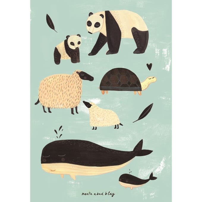 Petit Monkey poster B&W animals green 50 x 70 cm
