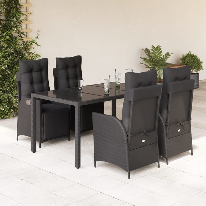 vidaXL - 5-delige - Tuinset - met - kussens - poly - rattan - zwart