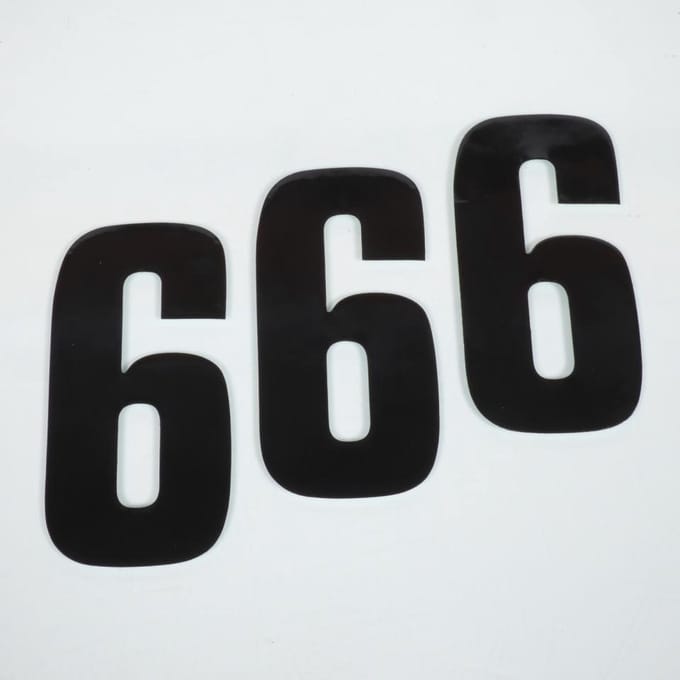 3 sticker startnummer zes 6 zwart Blackbird 130x70mm voor motorcross