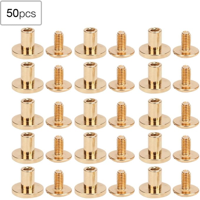 50 Set 8mm Puur Koper Platte Kop Klinknagels Leren Riem Schroeven Kit voor Notitieboek BindingGoud beige