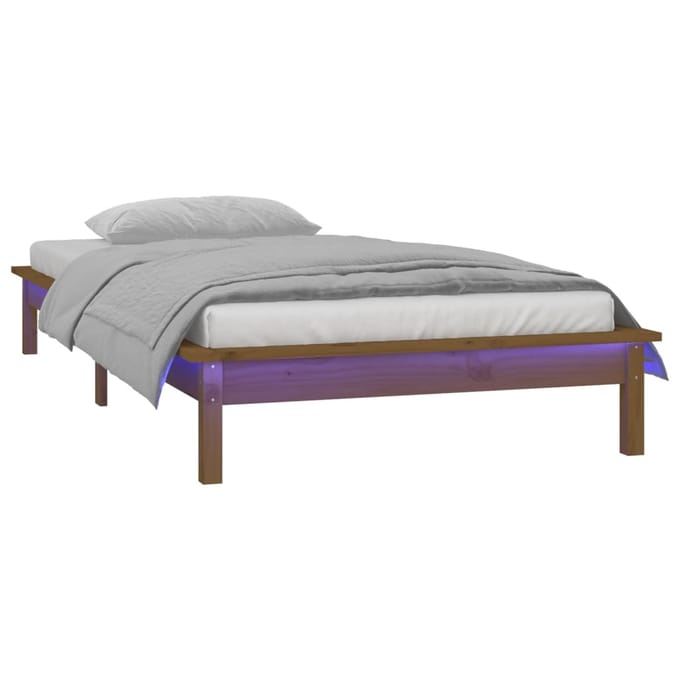vidaXL - Bedframe - LED - massief - hout - honingbruin - 75x190 - cm