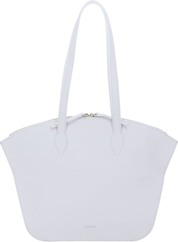 COCCINELLE Leren Shopper Flare Shoulder Bag Grained Leather Brillant White Wit