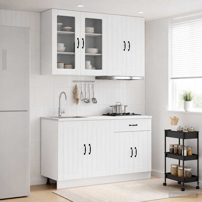 vidaXL - Keukenblok - LUCCA - 4 - st - Hoogglans - Wit - Bewerkt - hout