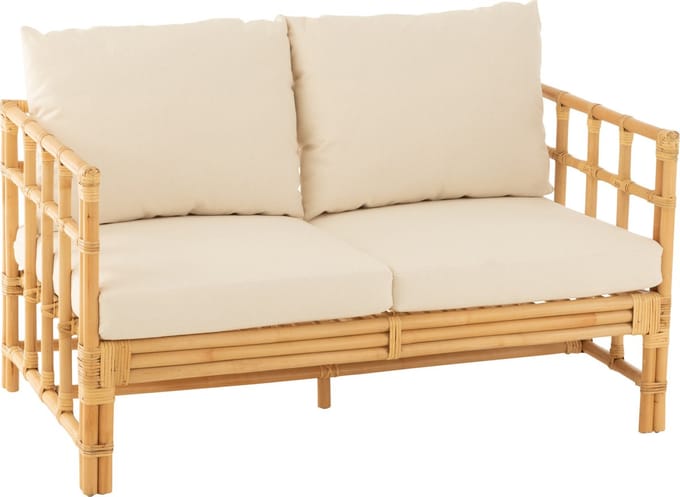 J-Line zetel Elise + kussen 2 Personen - rotan/textiel - naturel/wit