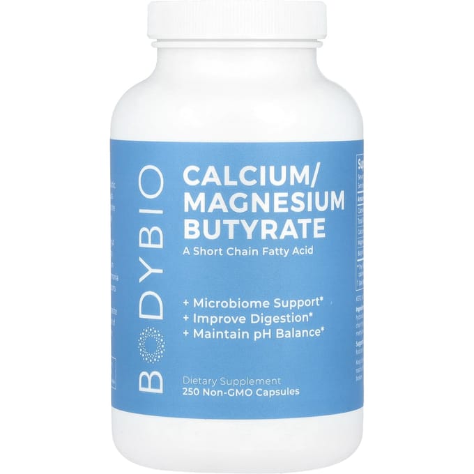 BodyBio, Calcium/Magnesium Butyraat, Niet-GGO Capsules, 250 Capsules