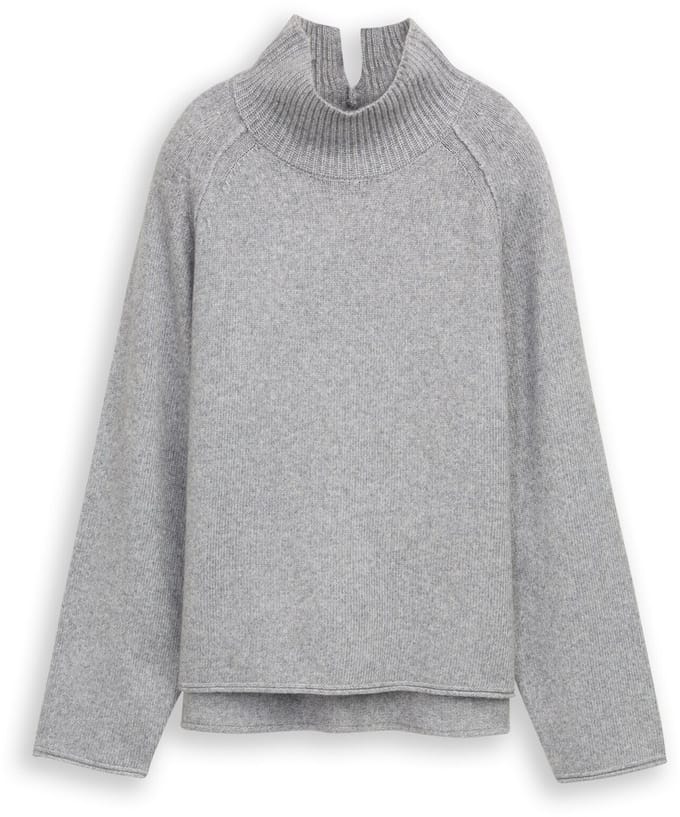 Tom Tailor - Losvallende gebreide trui met opstaande kraag - Maat M - medium silver grey melange