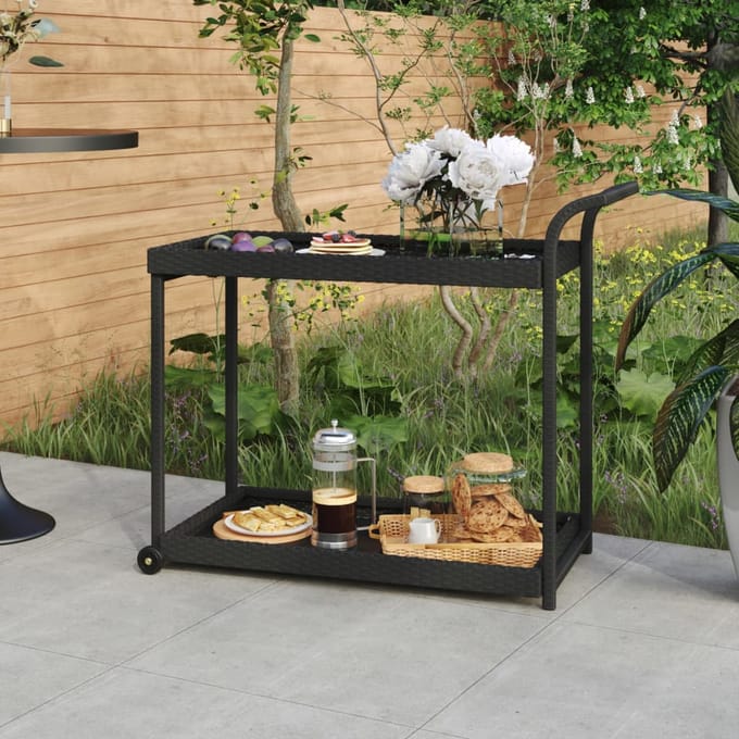 vidaXL - Serveerwagen - 100x45x83 - cm - poly - rattan - zwart