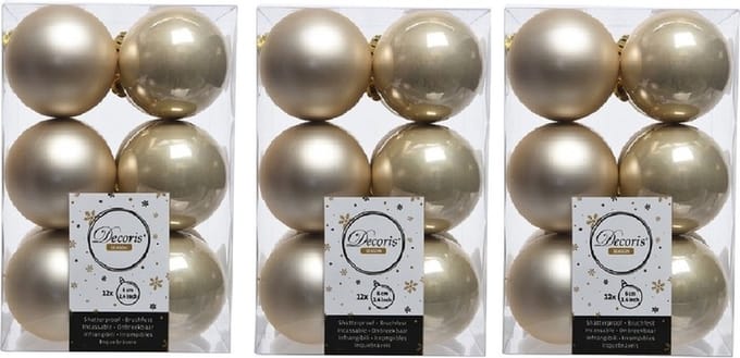 Decoris Kerstballen - 36x - licht parel/champagne - 6 cm - kunststof - mat/glans - kerstversiering - kerst