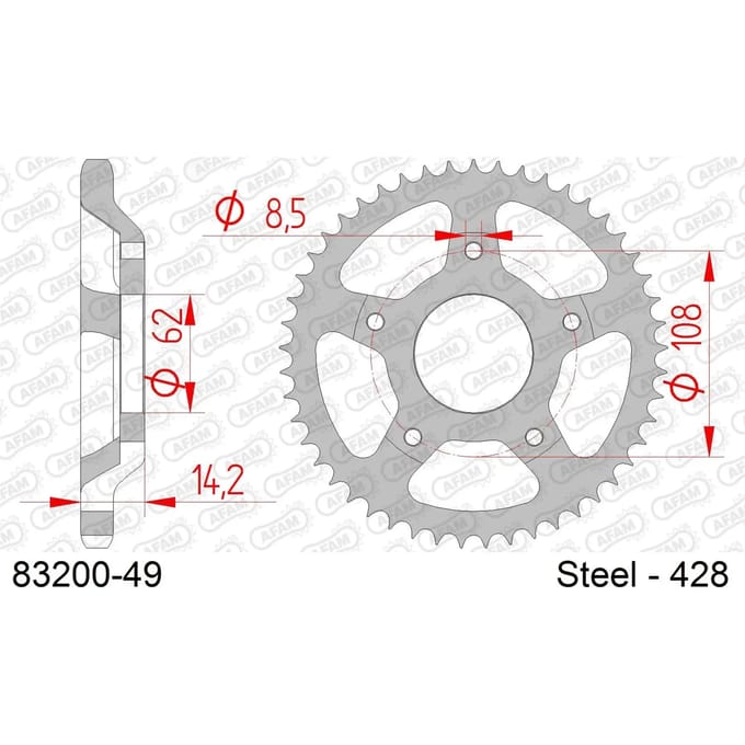 Couronne de transmission Afam pour moto 49 dts pas 428 / 83200-49 Neuf