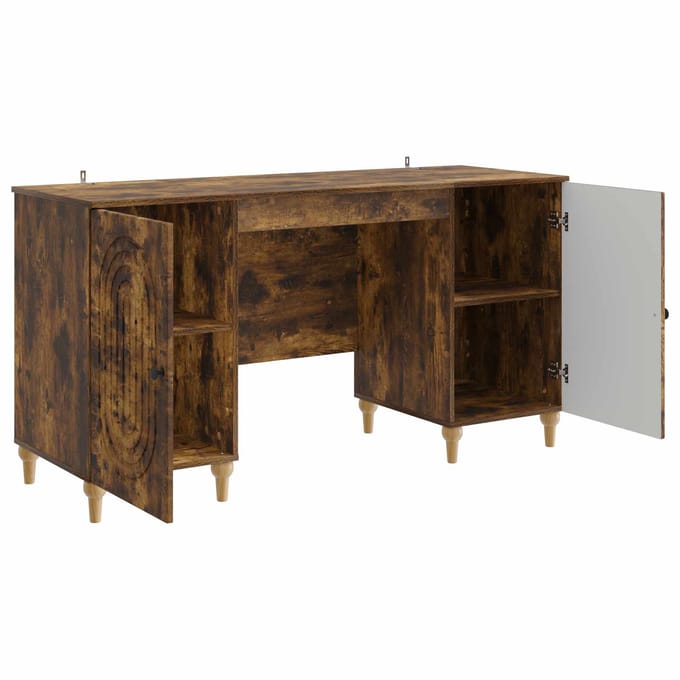 vidaXL - Bureau - Gerookt - eiken - 142,5 - x - 50 - x - 75 - cm - Bewerkt - hout