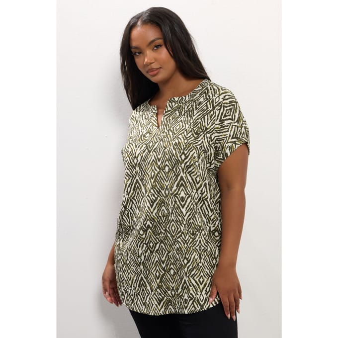 Yours Groene Top Met Abstracte Print En Textuur Size 50-52