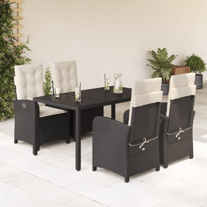 vidaXL - 5-delige - Tuinset - met - kussens - poly - rattan - zwart