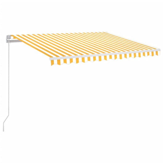 vidaXL - Luifel - handmatig - uittrekbaar - met - LED - 350x250 - cm - geel - en - wit