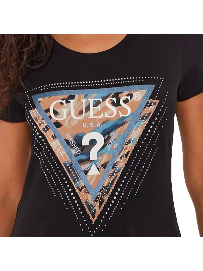 Guess SS CN Leo Triangle Tee Dames T-Shirt - Zwart - Maat XS