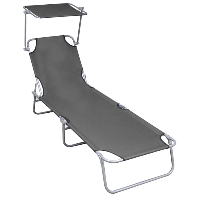 vidaXL - Ligbed - inklapbaar - met - luifel - aluminium - grijs