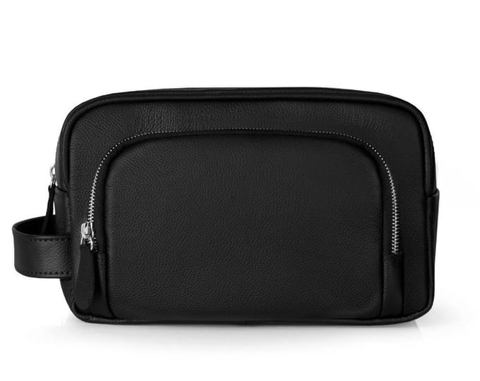 Solier SK04 - Leren Toilettas Heren - Echt Leer - Compact Formaat - Reizen - Zwart