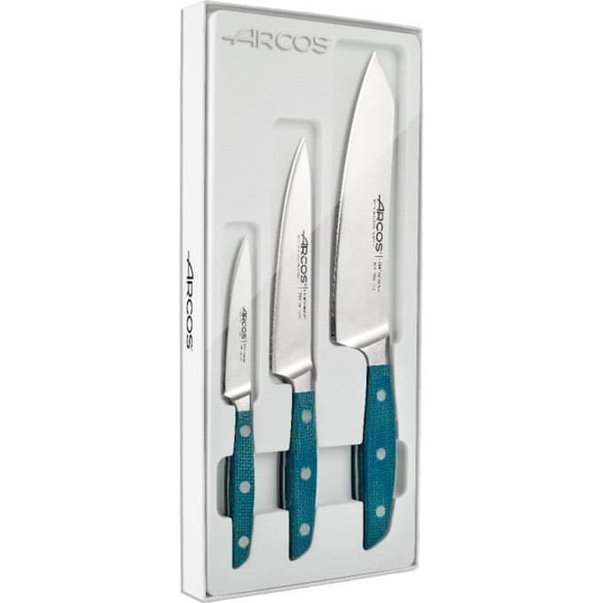 Coffret 3 couteaux - ARCOS - Brooklyn - Lames NITRUM® - Manches Micarta bleu - 100/150/190 mm