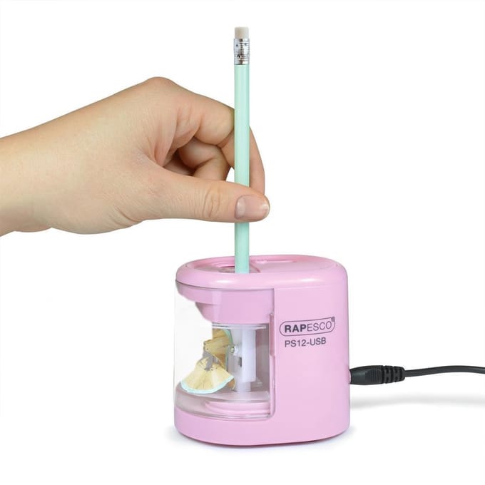 Rapesco PS12-USB - Automatische (elektrische) puntenslijper - USB/batterij - Roze
