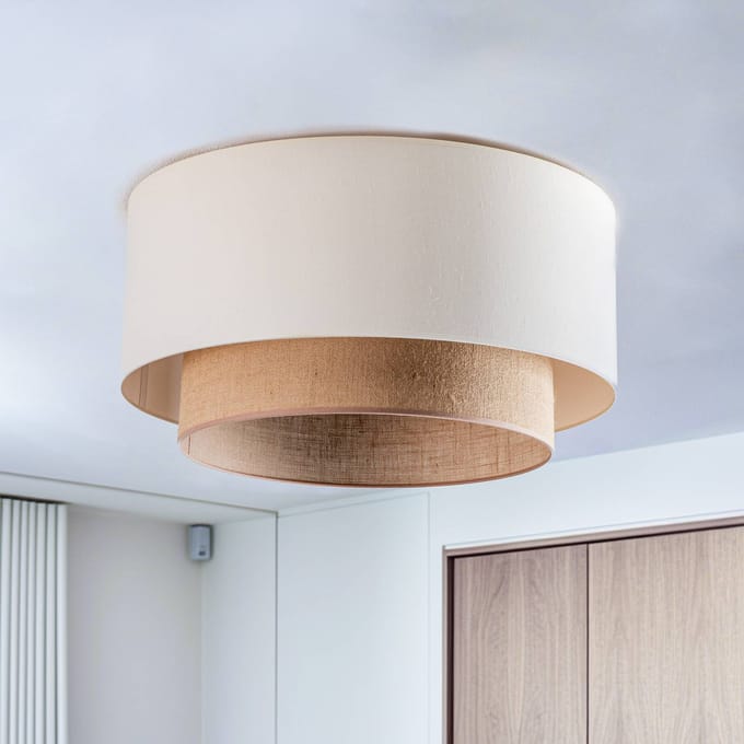 Duolla Plafondlamp Boho, ecru/bruin, Ø 60 cm, textiel