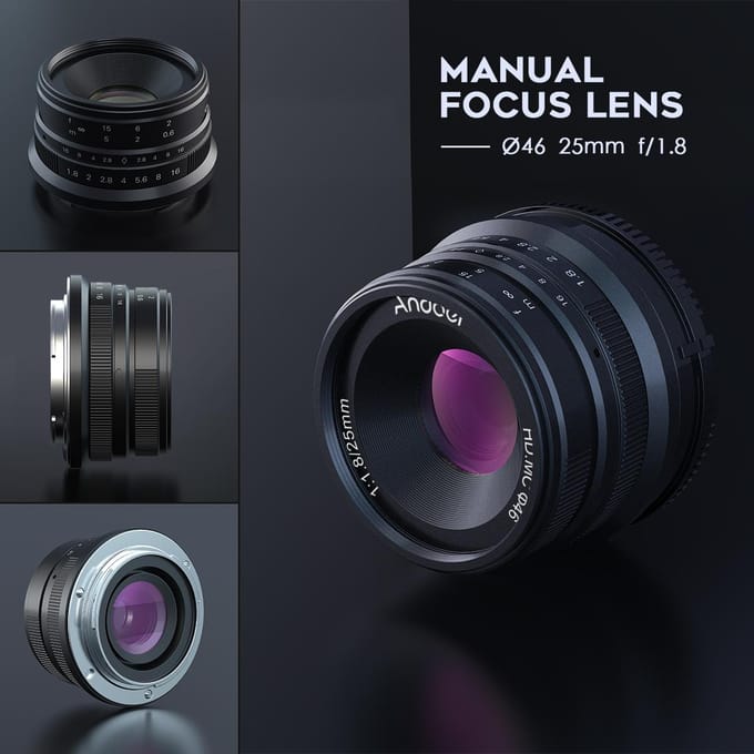 Andoer 25mm F1.8 APS-C handmatige focus cameralens groot diafragma groothoek vervanging voor Sony zwart