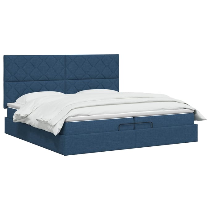 vidaXL - Ottoman - bed - met - matras - met - hoofdeinde - Blauw - 200 - x - 200 - cm - Stof