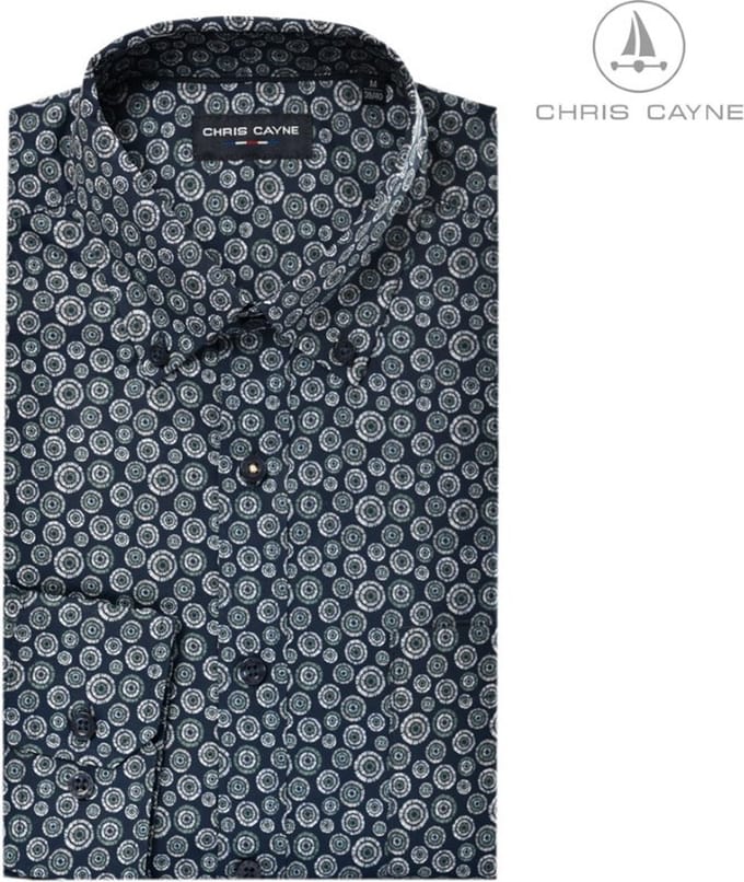 Chris Cayne overhemd lange mouw - L - borstzak - geprint dessin - 100 % Katoen - button down kraag