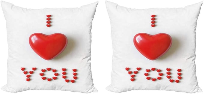 ABAKUHAUS Kussenhoes Set 2x40x40 – Hart 3D-letters – Dubbelzijdig – Rood-Wit