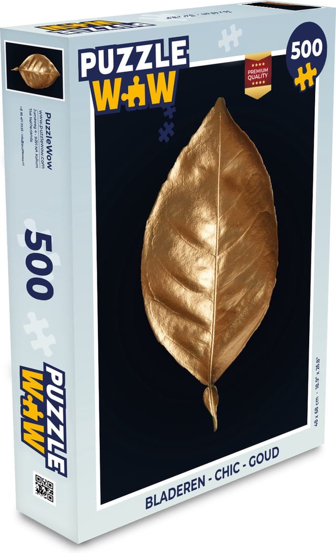 Puzzel Bladeren - Chic - Goud - Planten - Zwart - Legpuzzel - Puzzel 500 stukjes