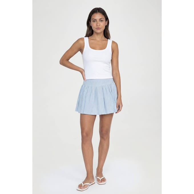 boohoo Dames Gestreepte Wijd Uitlopende Mini Rok | Blue | Maat: 8