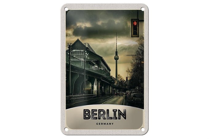 Blechschild Reise 12x18cm Berlin Deutschland Fernsehturm 90er Schild