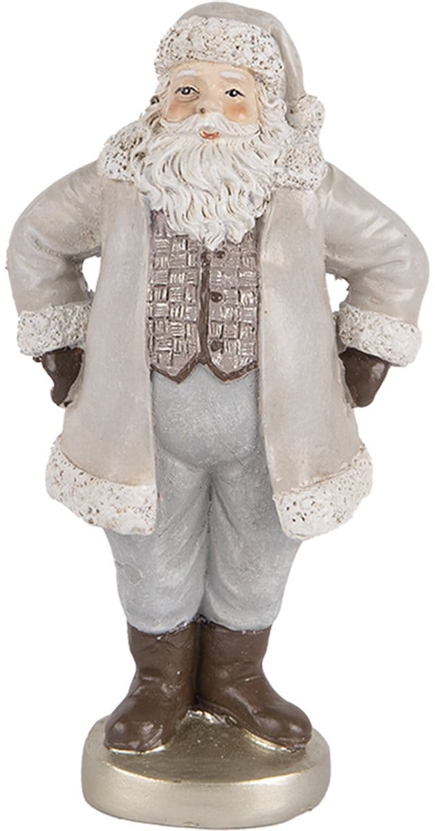 Clayre & Eef Kerstdecoratie Beeld Kerstman 8x6x15 cm Grijs Kunststof