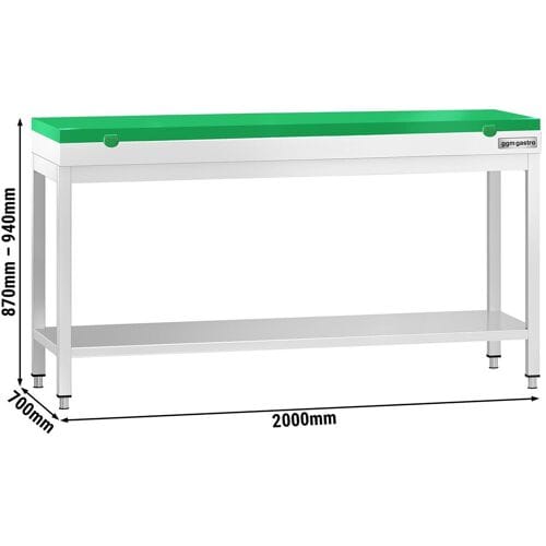 GGM Gastro Edelstahl Arbeitstisch PREMIUM - 2000x700mm - mit Grundboden - inkl. Schneideplatte Grün