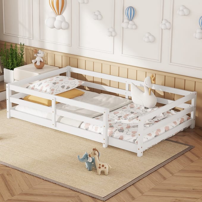 Sweiko Kinderbed - 140 x 200 cm - Massief hout - Veiligheidsomheining - Wit
