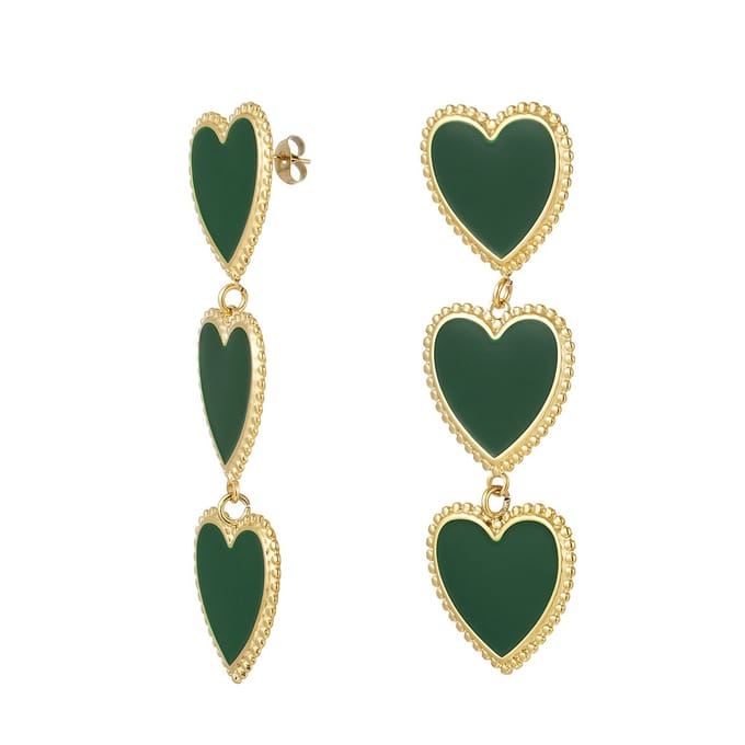 Bijoutheek Oorknoppen Triple Heart Enamel Groen
