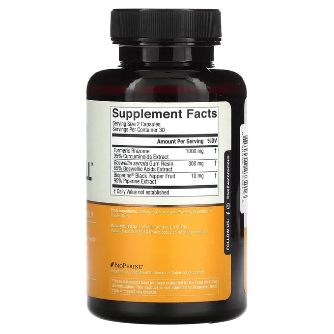 Vivre Conscient, Curcuwell, Force Maximale, 60 Capsules