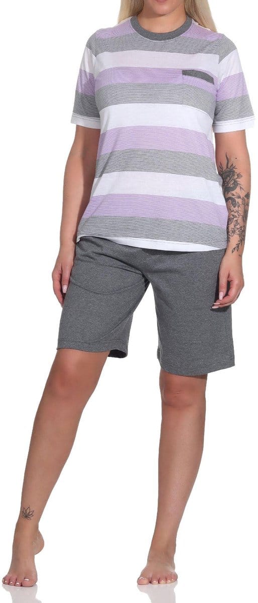 Normann Dames Capri Pyjama Korte Mouwen Blokstreep - Ook in Oversizes