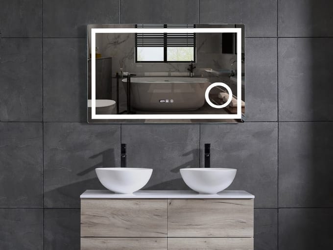 Mawialux LED Badkamerspiegel - 100-70cm - Verwarming - Digitale klok - Iris
