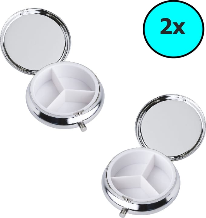 Pillendoosjes 2 Stuks – 3 Vakken per Doosje – Spiegeltje – Druksluiting - Metaal – Zilver