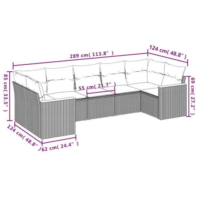 vidaXL - 7-delige - Loungeset - met - kussens - poly - rattan - grijs