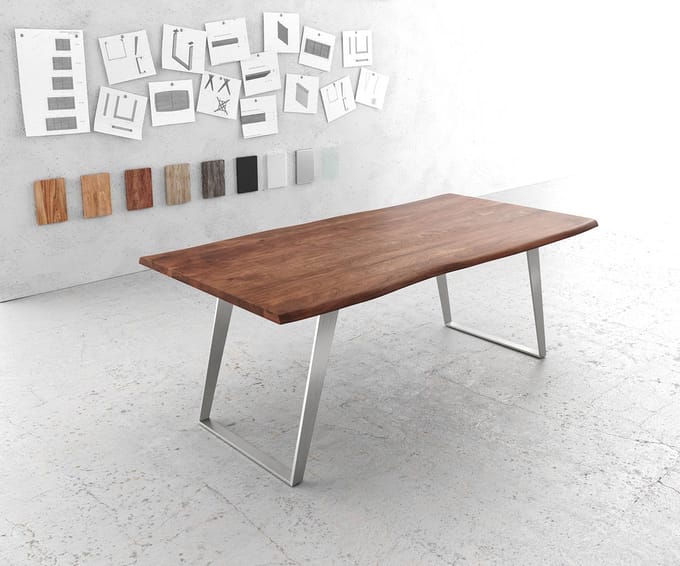 Eettafel Edge acacia bruin 200x100 edelstaal schuin Live-Edge