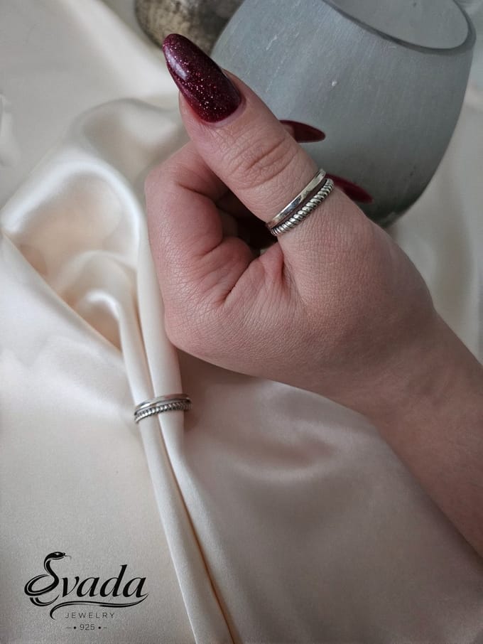 925 Sterling Zilver EVADA Jewelry Dubbele Ring - Verstelbare Damesring - Minimalistisch Design - Handgemaakt - Moderne Statement Ring