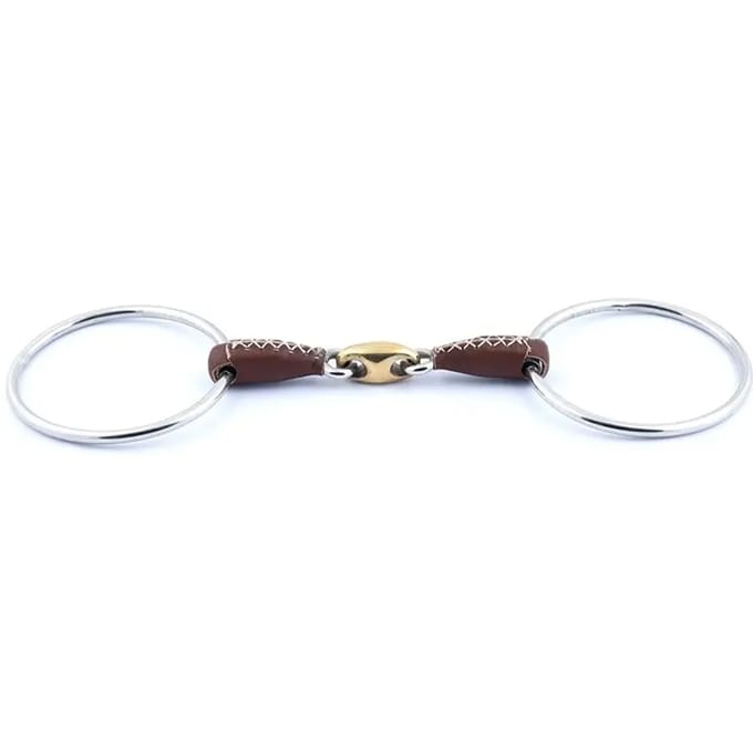 Dubbele gebroken bit voor paard met leren bekleding Jump'In