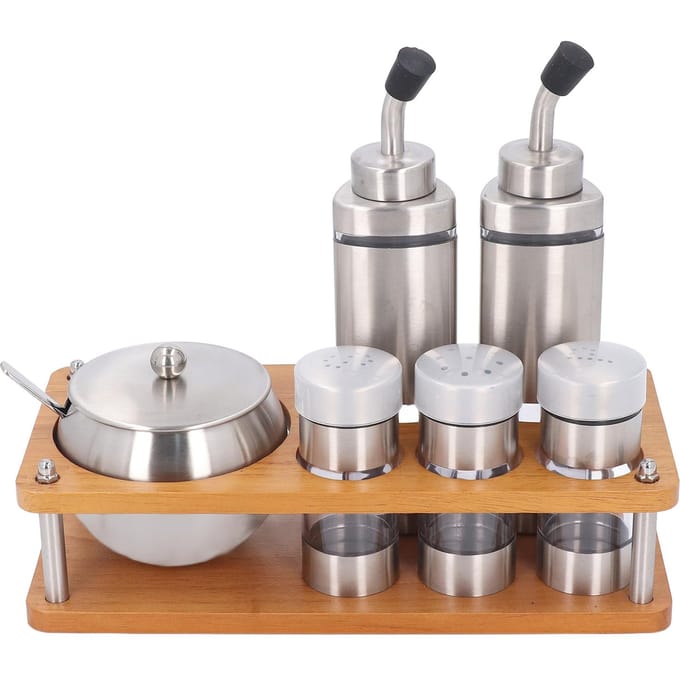 Keuken kruiden dispensers set met houten basis Multifunctionele olie azijn flessen set voor zout L gray