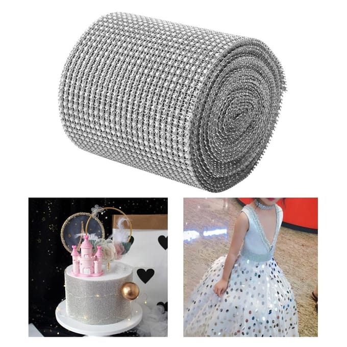 9m 24 Rangs Électroplastique Plastique Strass Artificiels Ruban Maille Vêtements de Mariage argenté
