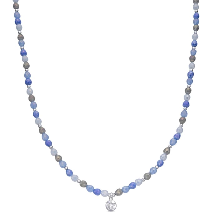 Luxenter Blauwe glazen ketting met rhodiumafwerking - Likdu