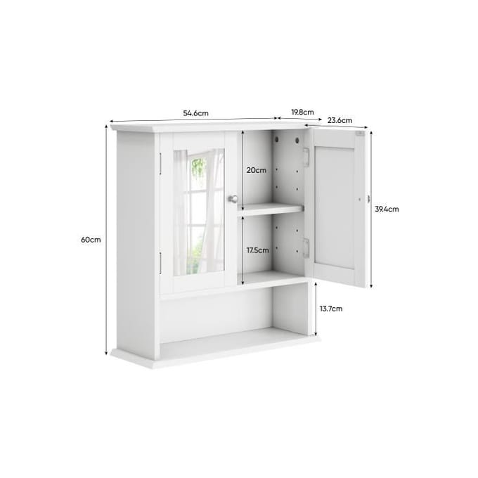 Meuble de toilette - MUVOE - Miroir blanc - Étagères réglables - Installation murale - Design moderne blanc
