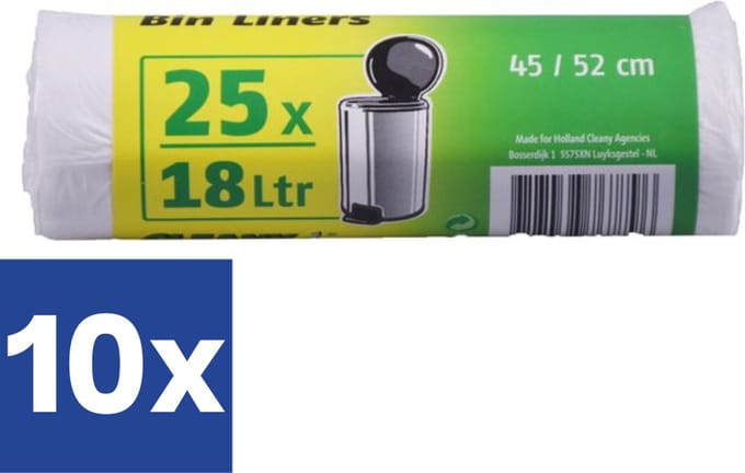 Cleany Pedaalemmerzakjes - Wit - 18 Liter - 10 x 25 stuks - Rol